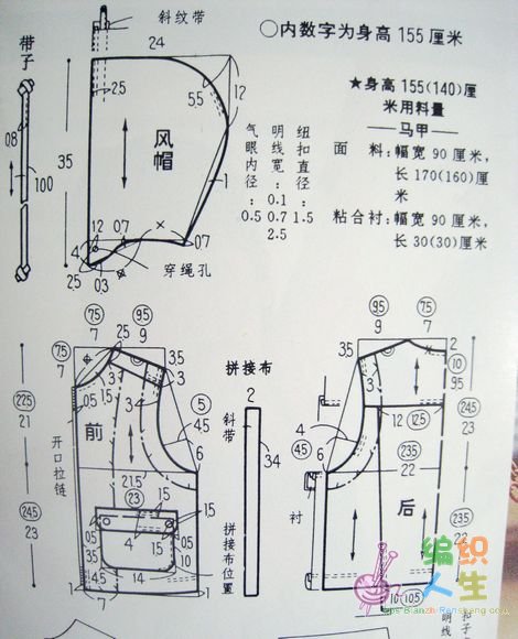 求儿童连帽背心的裁剪图