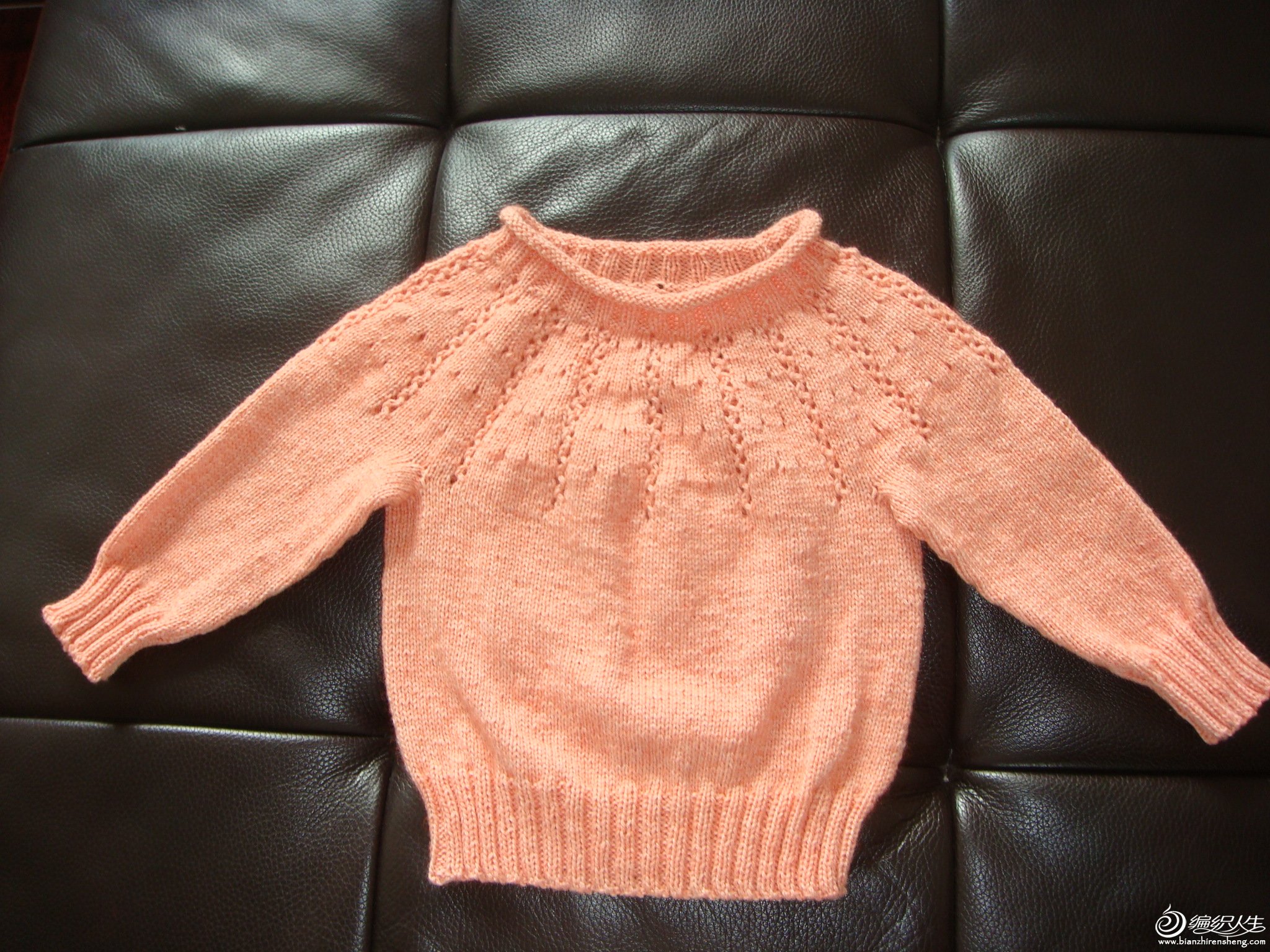 新年战衣 从上往下织女童粉色叶子图案育克毛衣-编织教程-编织人生
