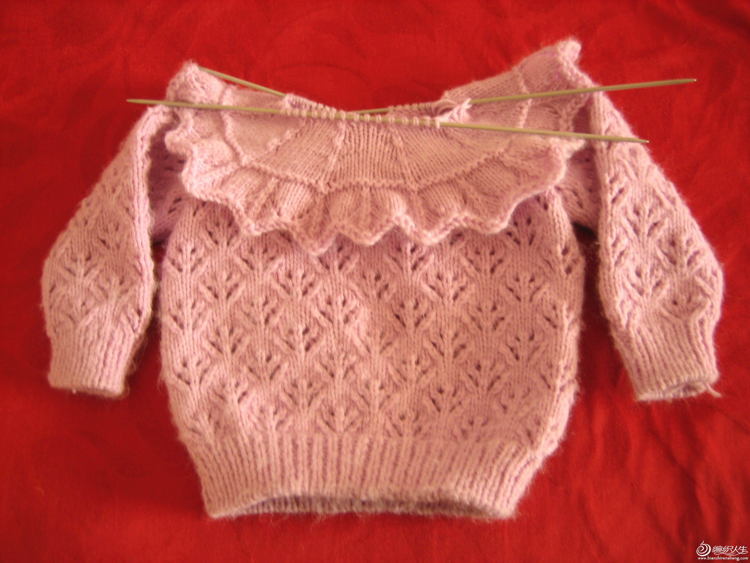 粉红回忆 活泼可爱从上往下织女士棒针圆肩毛衣-编织教程-编织人生