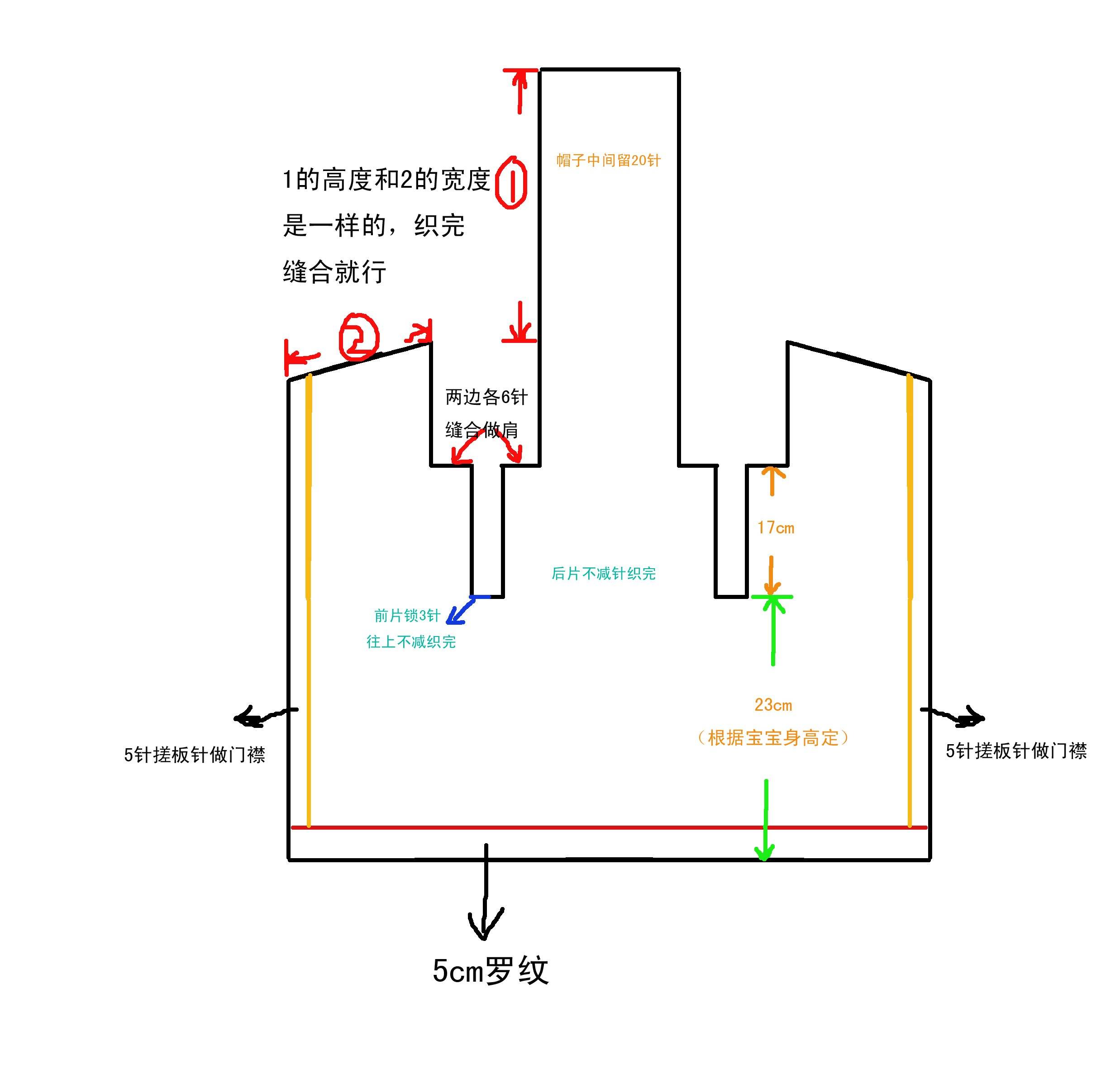 前些日子给俺家宝儿织了件阿狸的马甲,小外甥看见了非要一件一样的,好不容易哄着许诺给织件小熊的,还得说是男孩穿小熊的帅气才作罢,和同事团购了美绒绒家的毛巾线和配件,29号开工争取国庆节完工的,嘿嘿,不能耽误领着宝儿出去玩那。俺是个急性子有点活非得干完了才行,要不干啥也没心情。 小外甥4周岁,身高104cm,体重37斤,穿着正好,国庆节出去玩了没拍他的照片,倒是俺家宝儿拍了几张,大家凑合着看吧, 具体织法:6号环针、美绒绒家的毛巾线、眼睛和鼻子配件 起针106针,成衣尺寸 胸围36cm*2 衣长40cm 上图