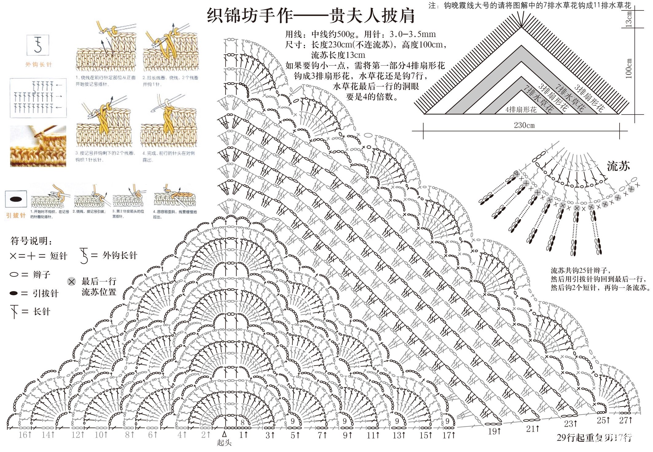 【织锦纺手作】——客人作品 狼段贵夫人披肩 图解 视频