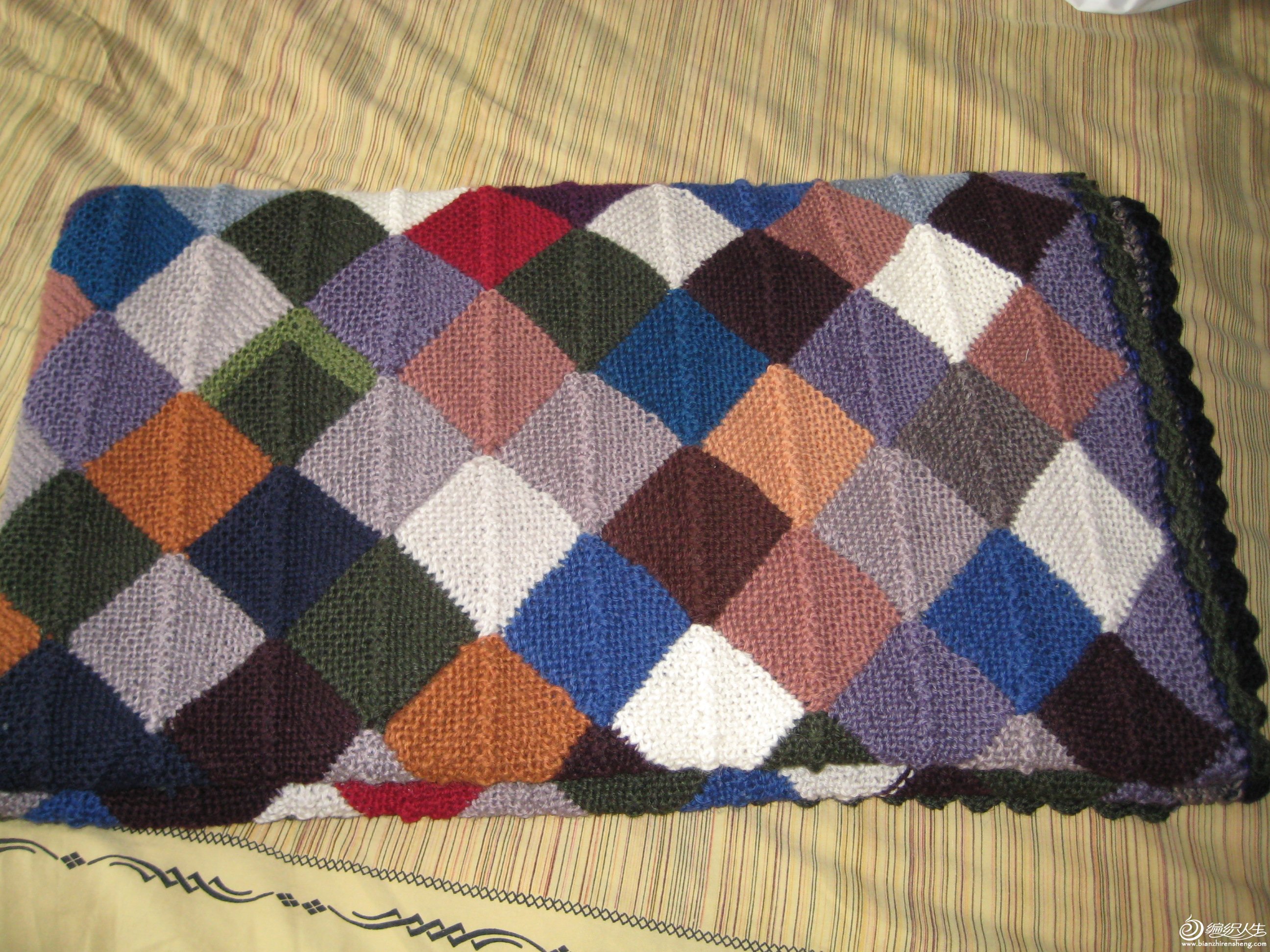 零碎毛线织毛毯图片