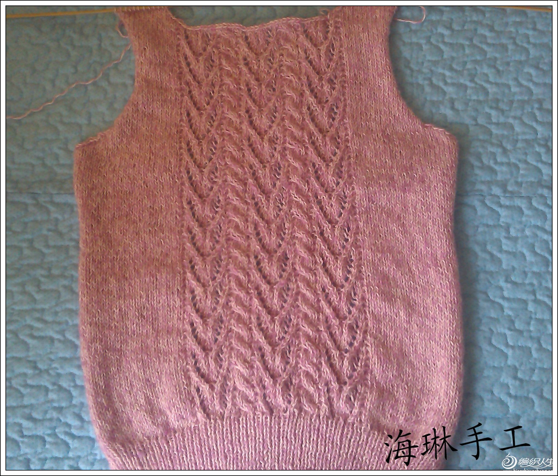 [套头衫] 海琳~~甜蜜粉&心形镂空图案套头衫(真人秀 图解 编织过程