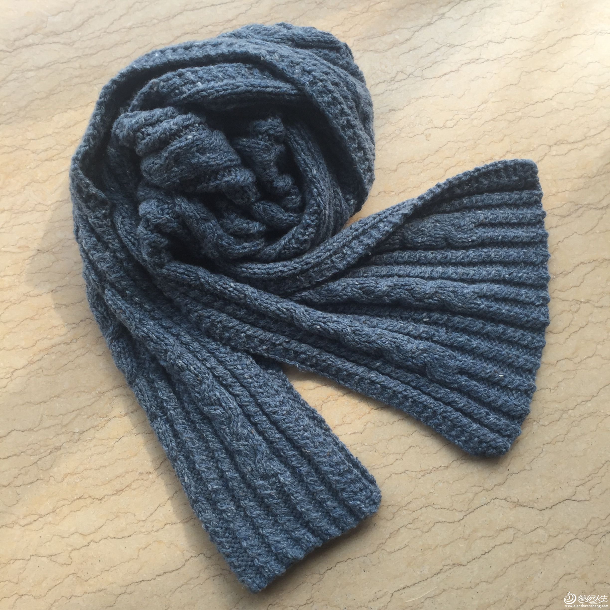最简单的织围巾教程之云点暗夜蓝粗针织麻花围巾织法