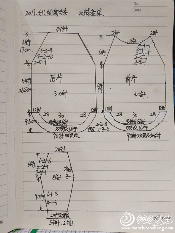 针圆摆麻花毛衣 正身和袖片缝合好后开始挑领:两肩各22针(边缘一针