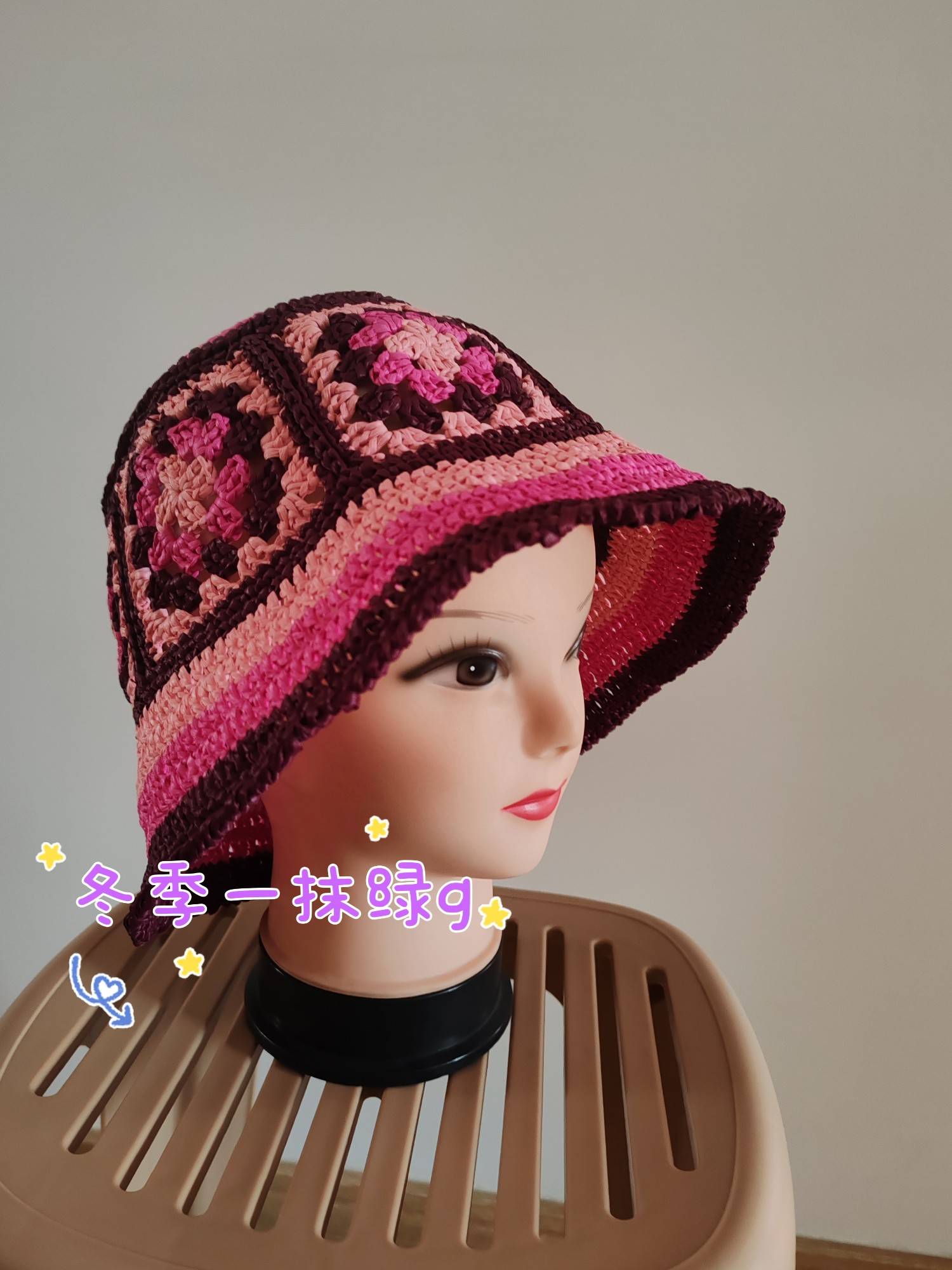冬季一抹绿g~草莓熊配色祖母格渔夫帽
