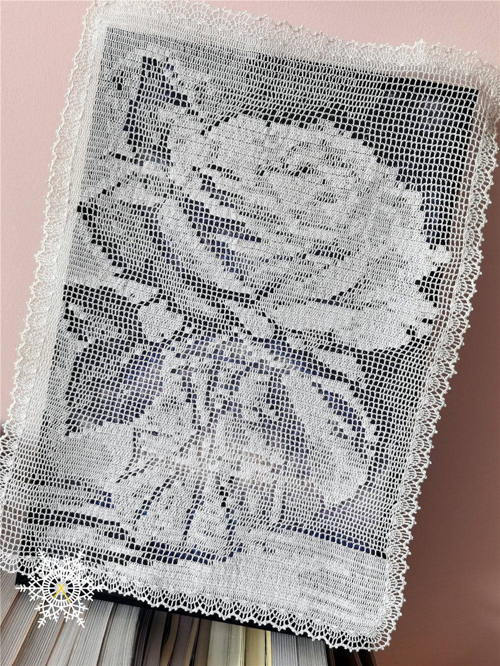 〖时间〗0.4mm钩针+1股100号DMC蕾丝线钩像素描画的玫瑰图案方眼蕾丝（附图解）
