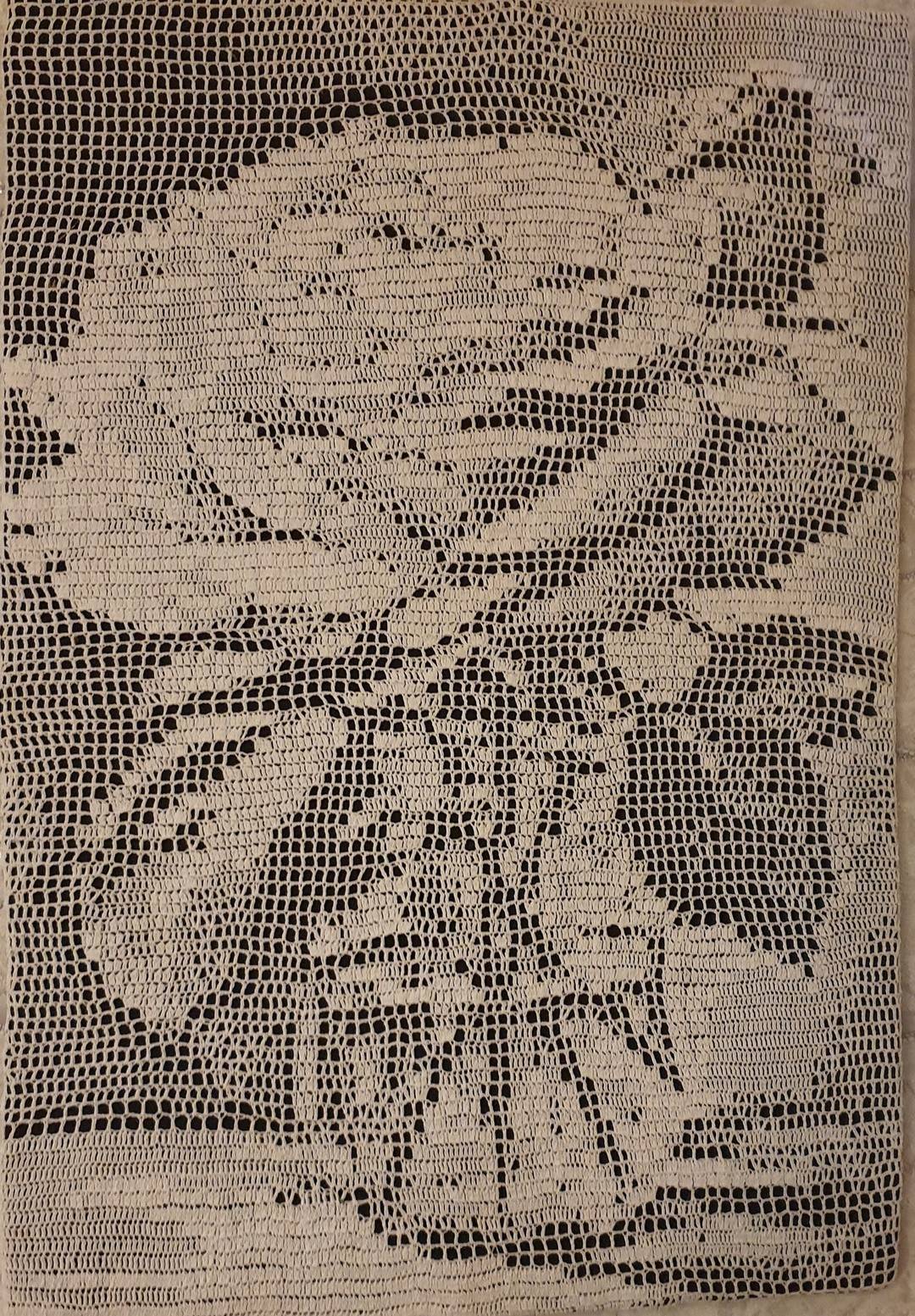 〖时间〗0.4mm钩针+1股100号DMC蕾丝线钩像素描画的玫瑰图案方眼蕾丝（附图解）