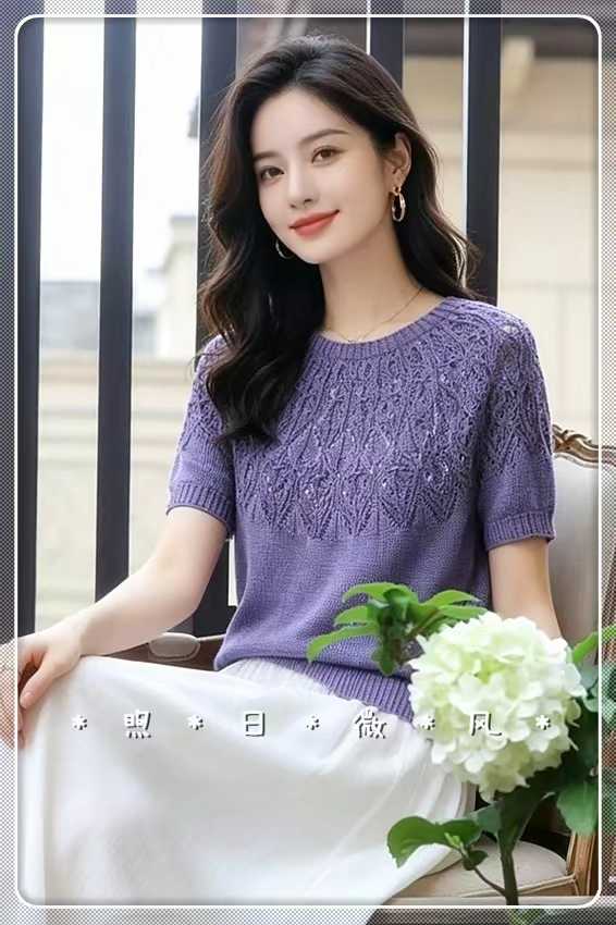 真丝线女士棒针短袖