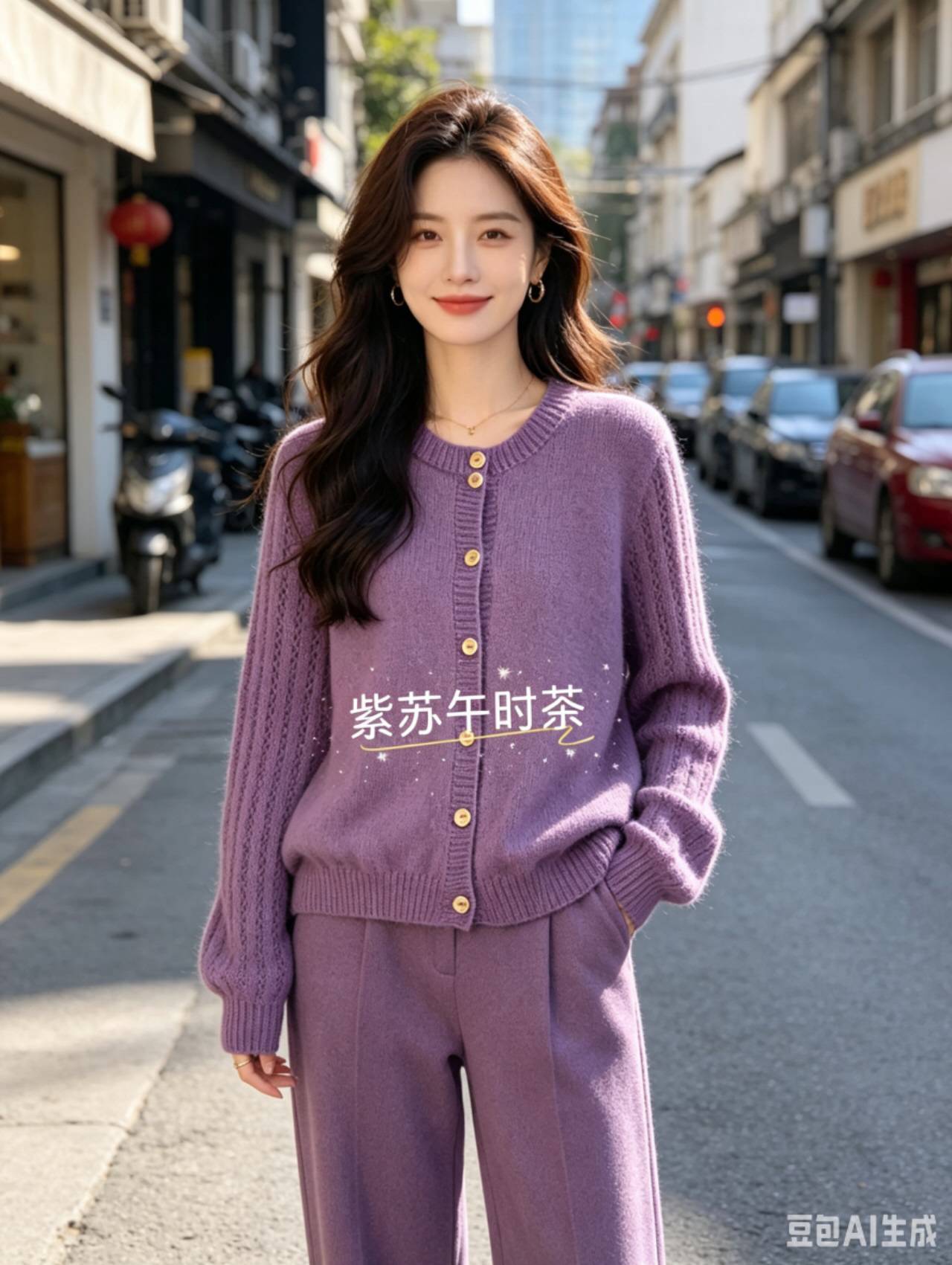 女士圆领开衫